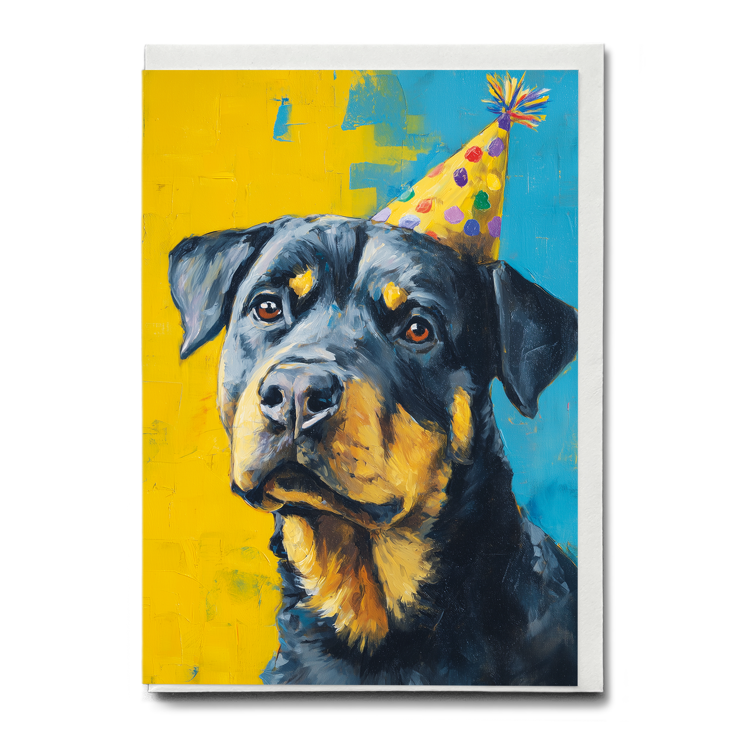 Rottweiler wearing a party hat - Greeting Card