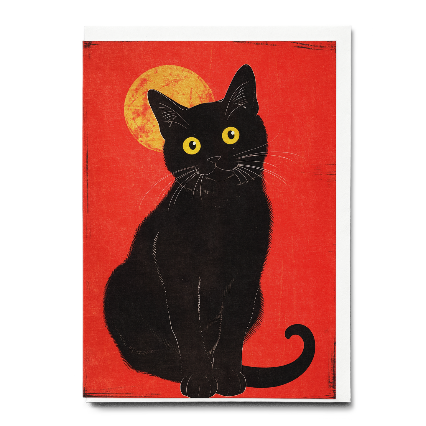 Sitting Black Cat - Greeting Card