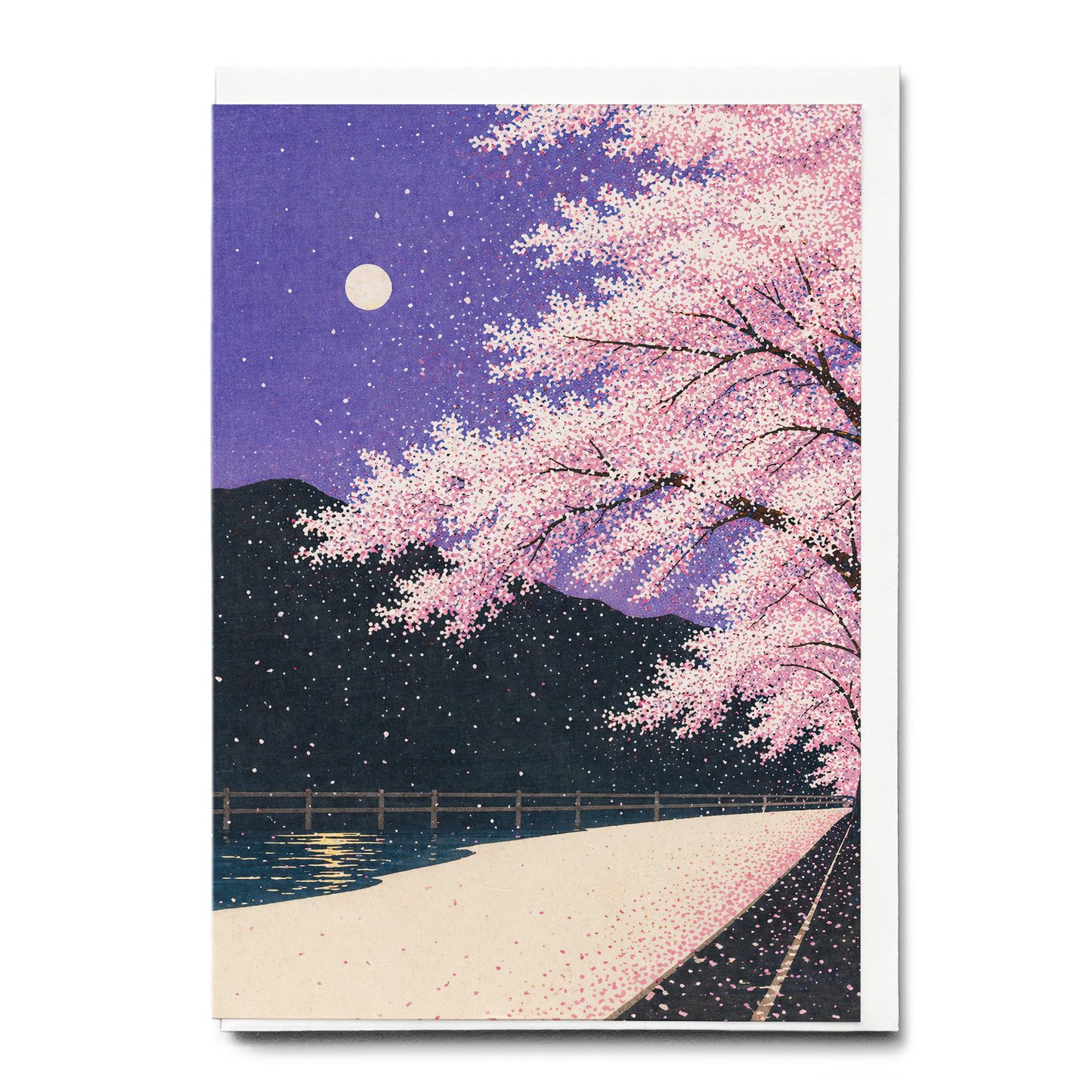 Pink blossom tree at night - Greeting Card