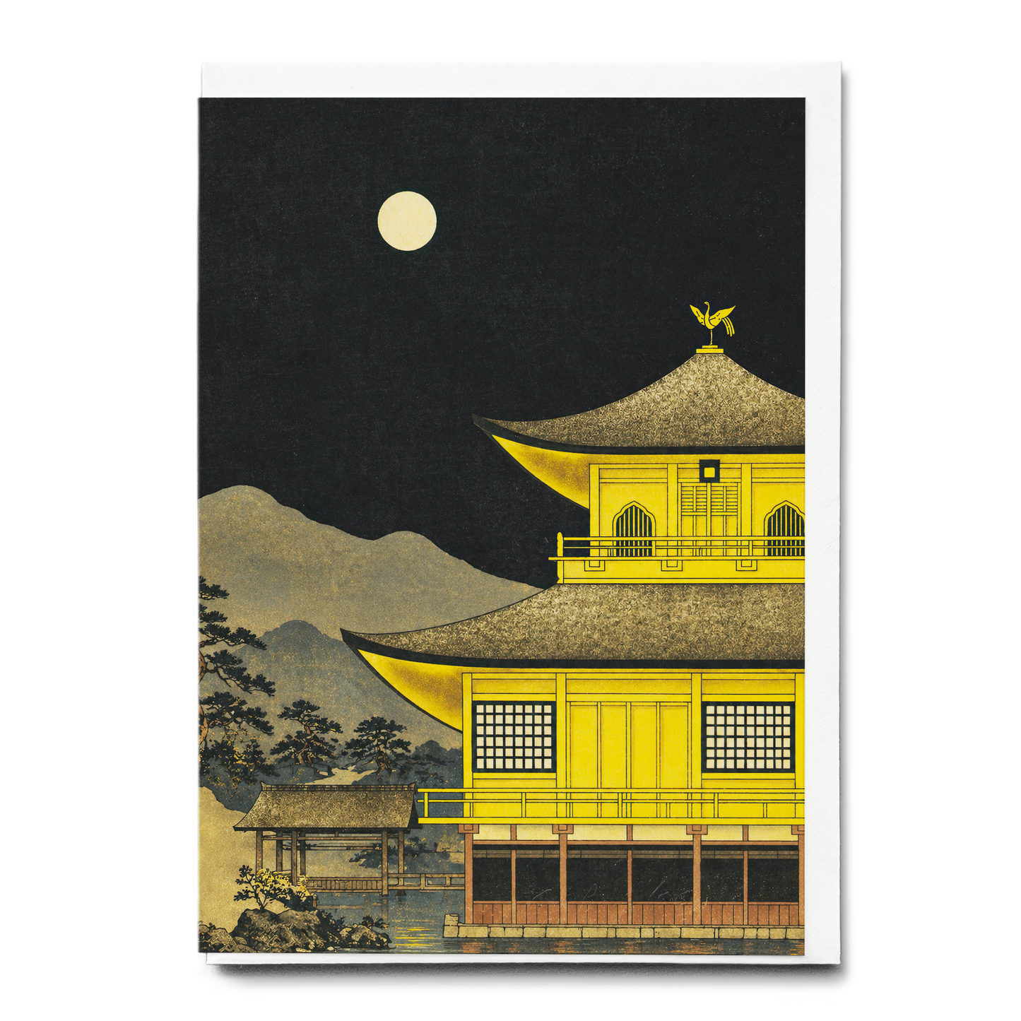 Kinkaku-ji Golden Temple at night - Greeting Card