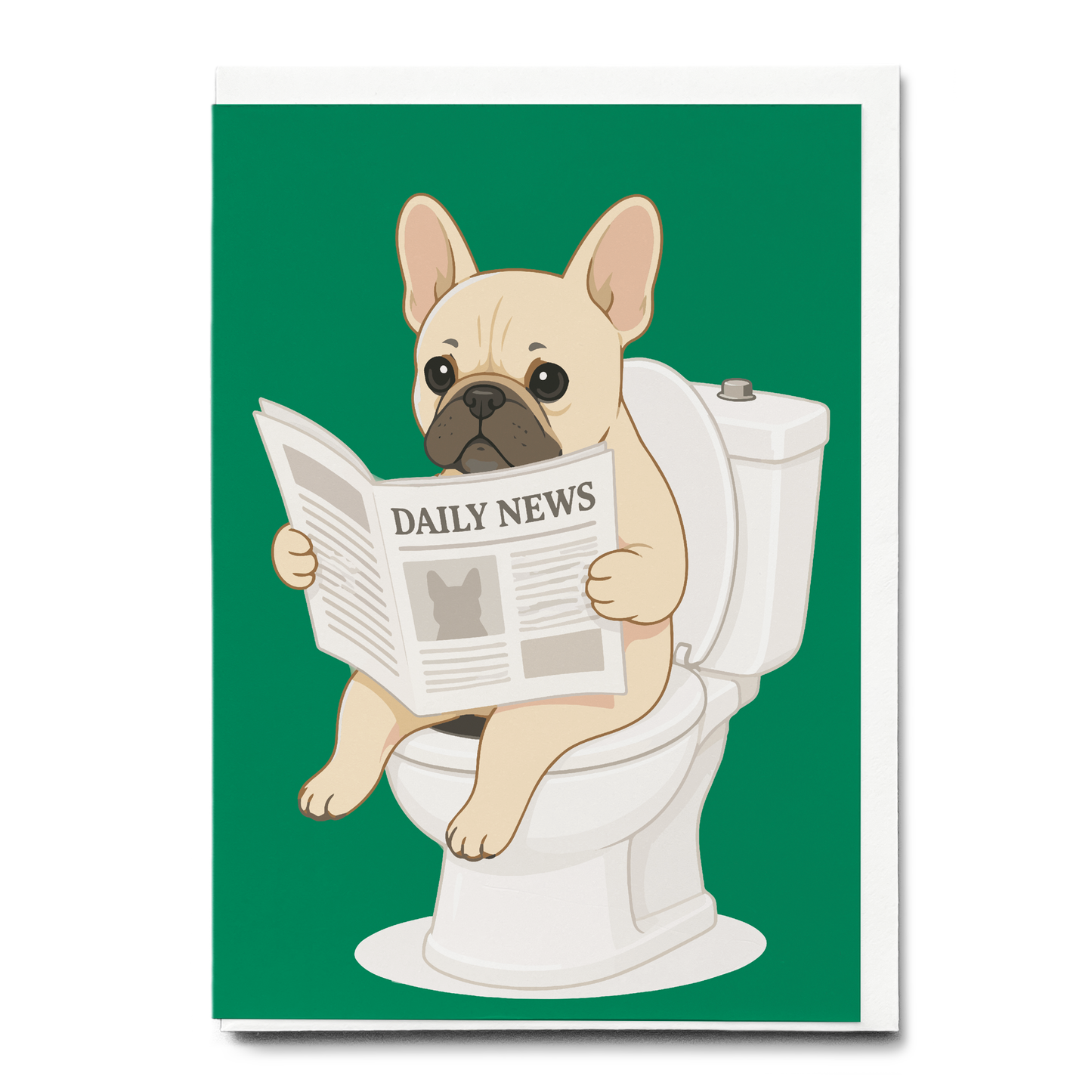 French bulldog on the toilet Green - Greeting Card
