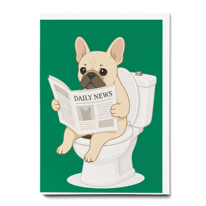 French bulldog on the toilet Green - Greeting Card