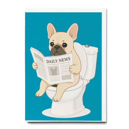 French bulldog on the toilet Blue - Greeting Card