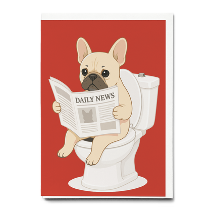 French bulldog on the toilet Red - Greeting Card