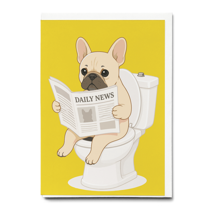 French bulldog on the toilet Yellow - Greeting Card