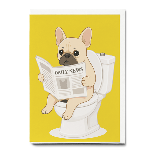 French bulldog on the toilet Yellow - Greeting Card