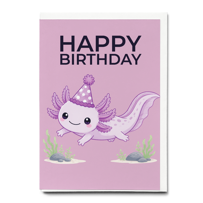 Happy Birtdhay Purple Axolotl - Greeting Card