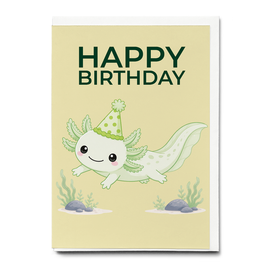 Happy Birtdhay Green Axolotl - Greeting Card
