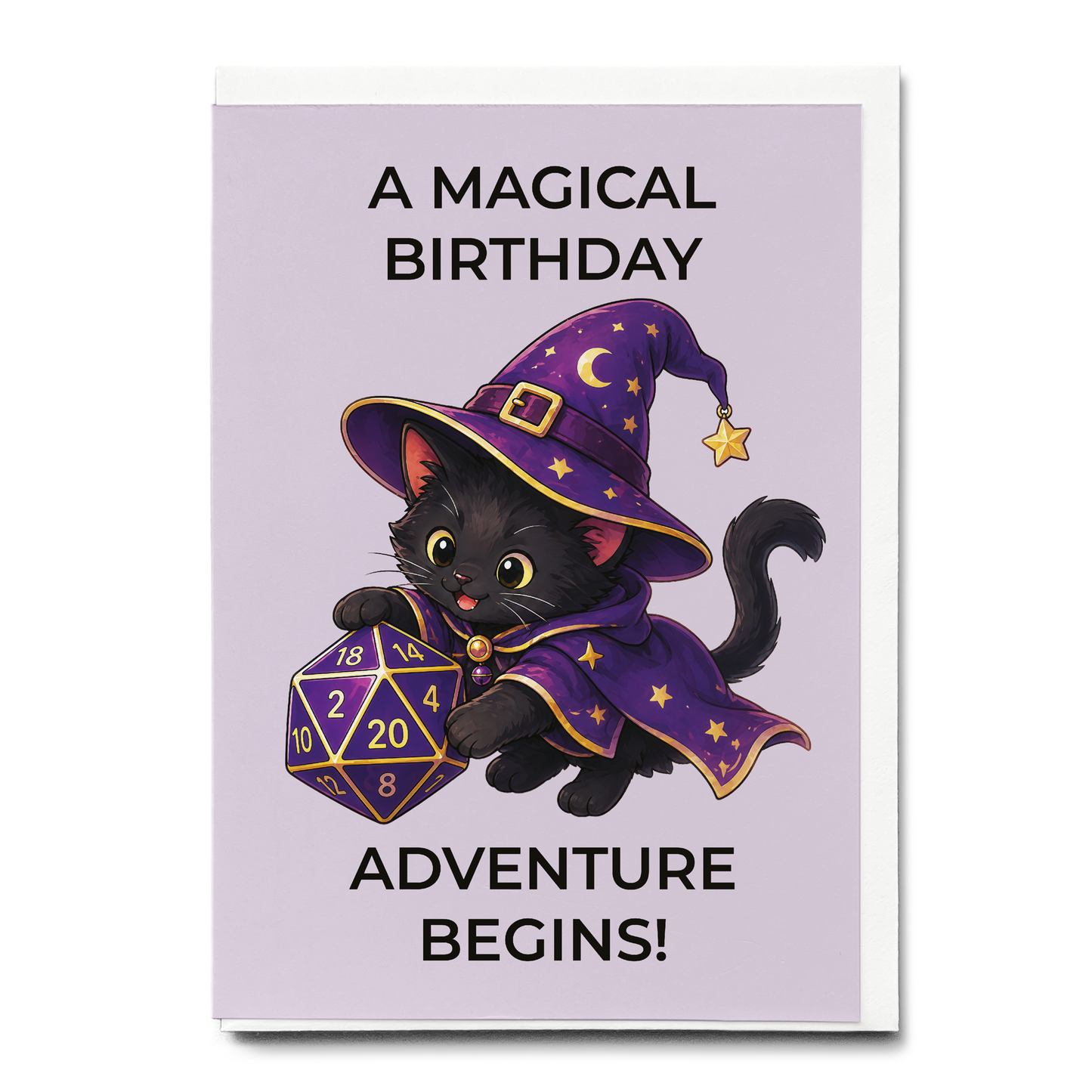 A magical birthday adventure begins! (Cat & Dice) - Greeting Card