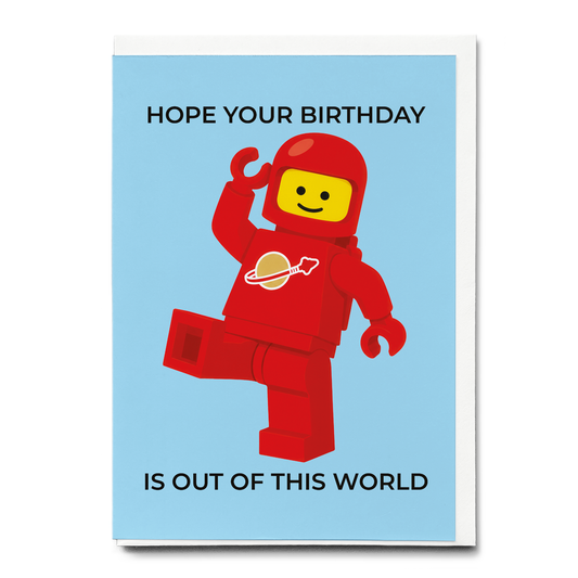 Birthday is out of this world (Red spaceman) - Greeting Card