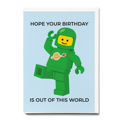 Birthday is out of this world (Green spaceman) - Greeting Card