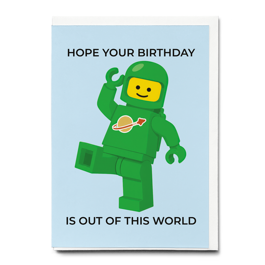 Birthday is out of this world (Green spaceman) - Greeting Card