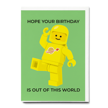 Birthday is out of this world (Yellow spaceman) - Greeting Card