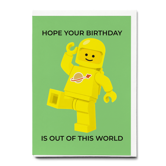 Birthday is out of this world (Yellow spaceman) - Greeting Card