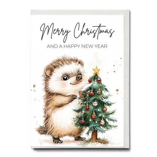 Merry Christmas & a happy new year hedgehog - Greeting Card