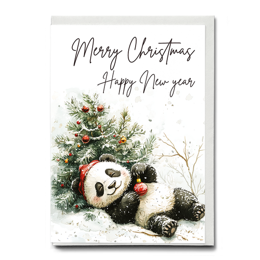 Merry Christmas happy new year sleeping panda - Greeting Card