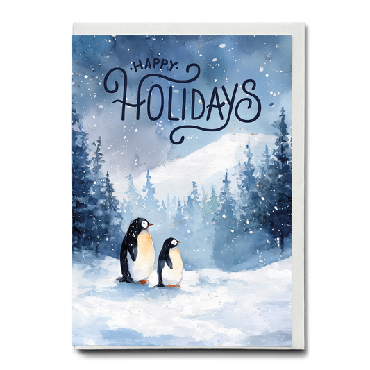 Happy holidays (penguins in the snow) - Greeting Card