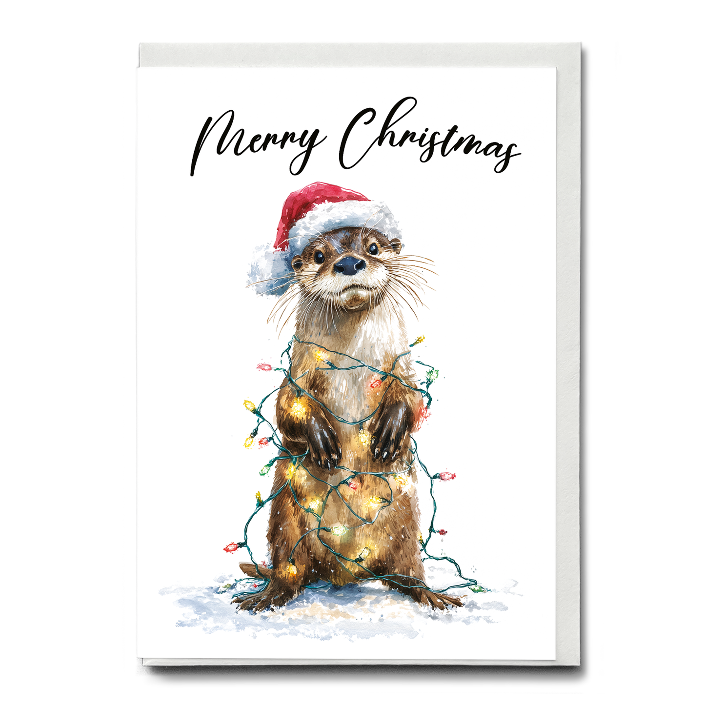 Cute otter tangles in Christmas lights - Greeting Card
