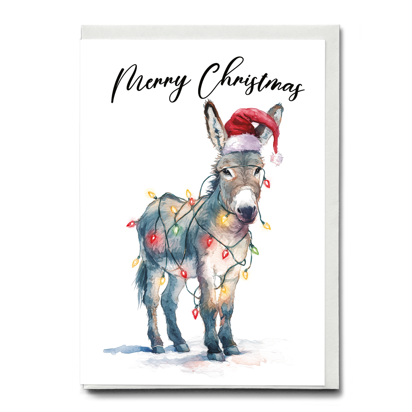 Cute donkey tangles in Christmas lights - Greeting Card