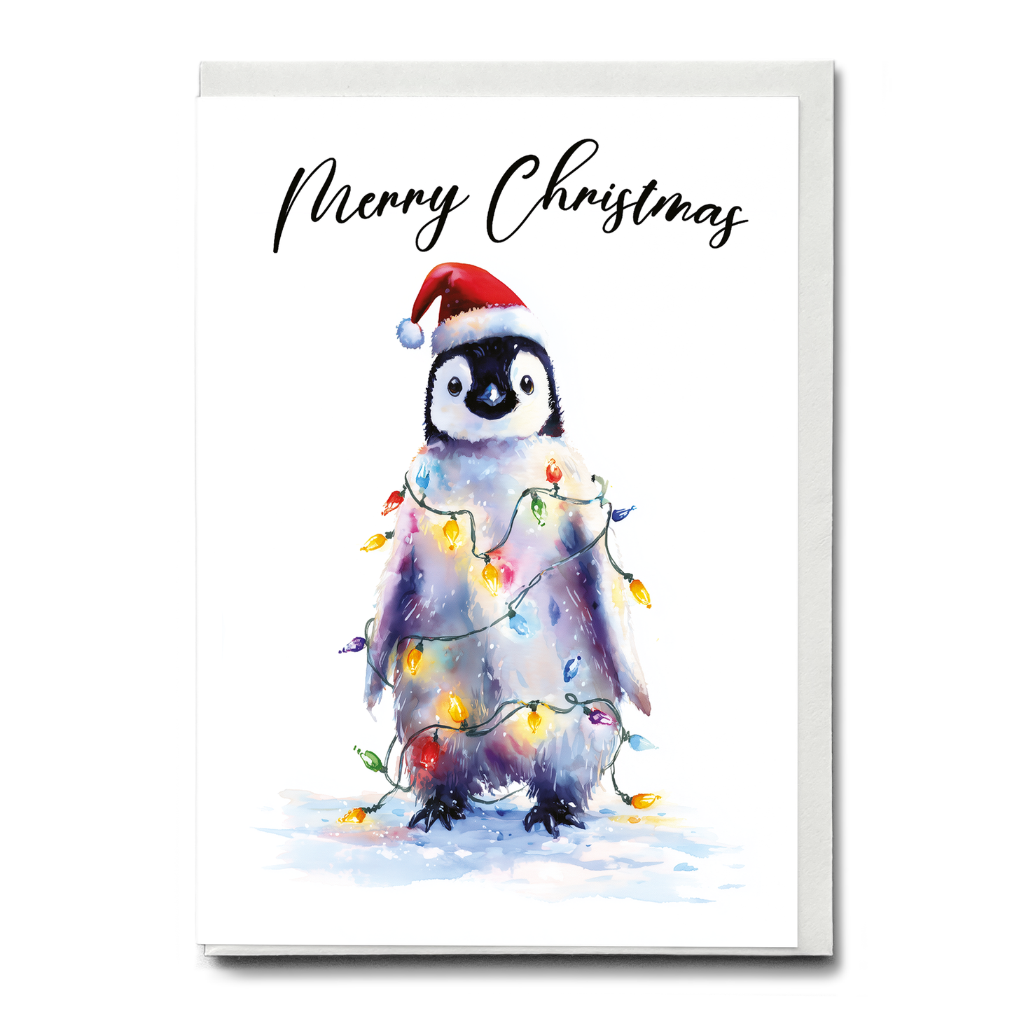 Cute penguin tangles in Christmas lights - Greeting Card