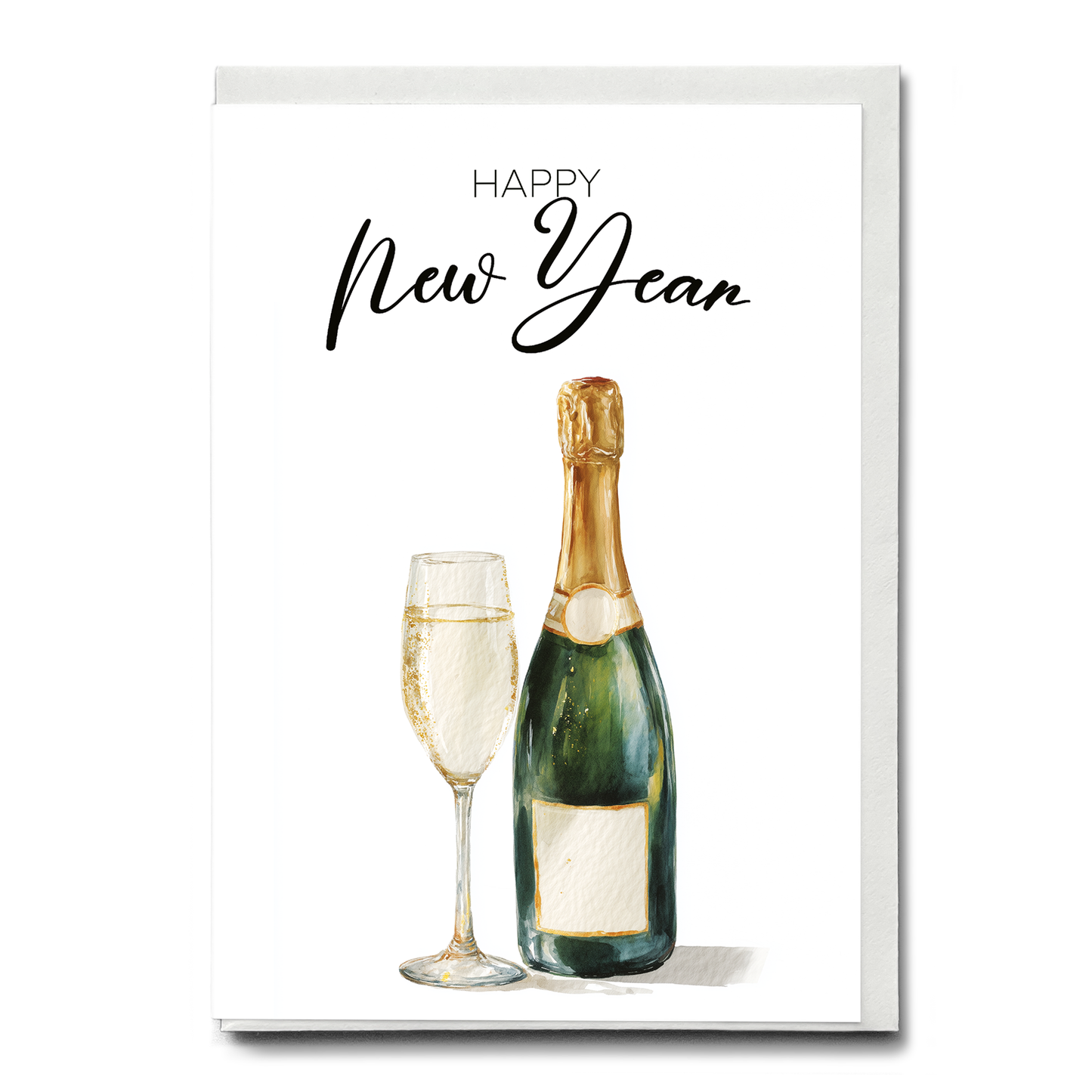 Happy New Year (champagne bottle and glass) - Greeting Card