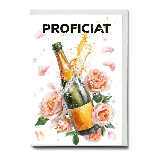 Proficiat (champagne bottle and roses) - Greeting Card