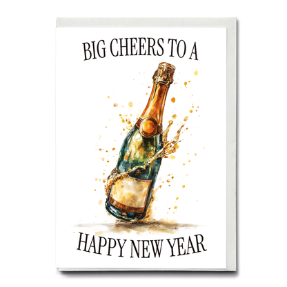 Big cheers to a Happy New Year (Bottle) - Greeting Card