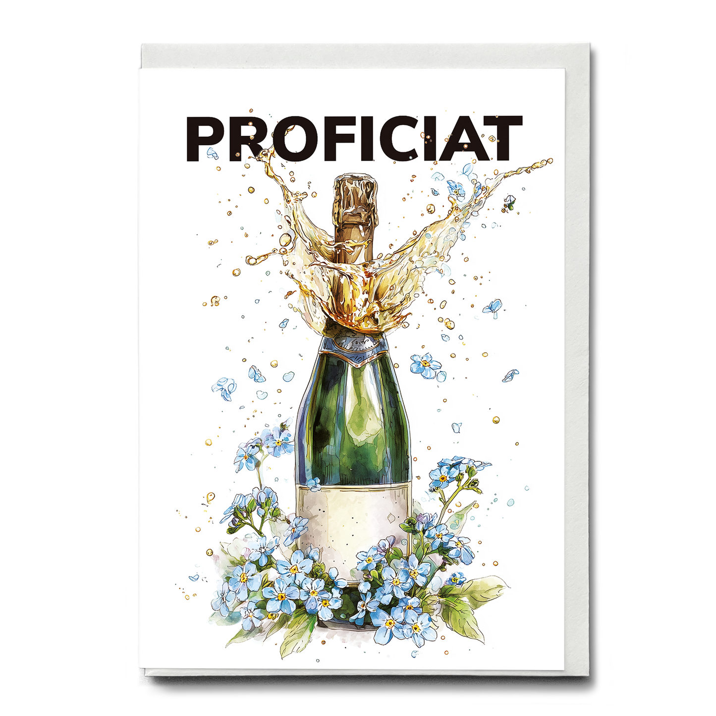 Proficiat (champagne bottle and Forget me nots) - Greeting Card