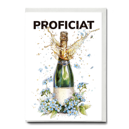 Proficiat (champagne bottle and Forget me nots) - Greeting Card