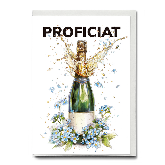 Proficiat (champagne bottle and Forget me nots) - Greeting Card