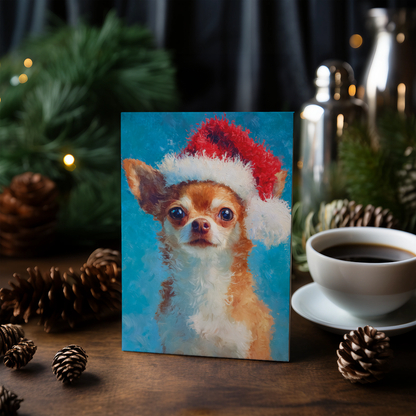 Chihuahua wearing Christmas hat - Greeting Card