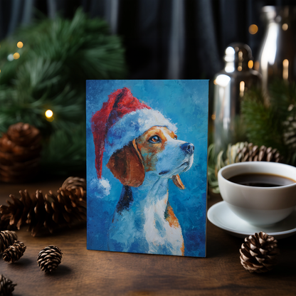 Beagle wearing Christmas hat - Greeting Card