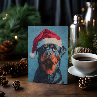 Rottweiler wearing Christmas hat - Greeting Card