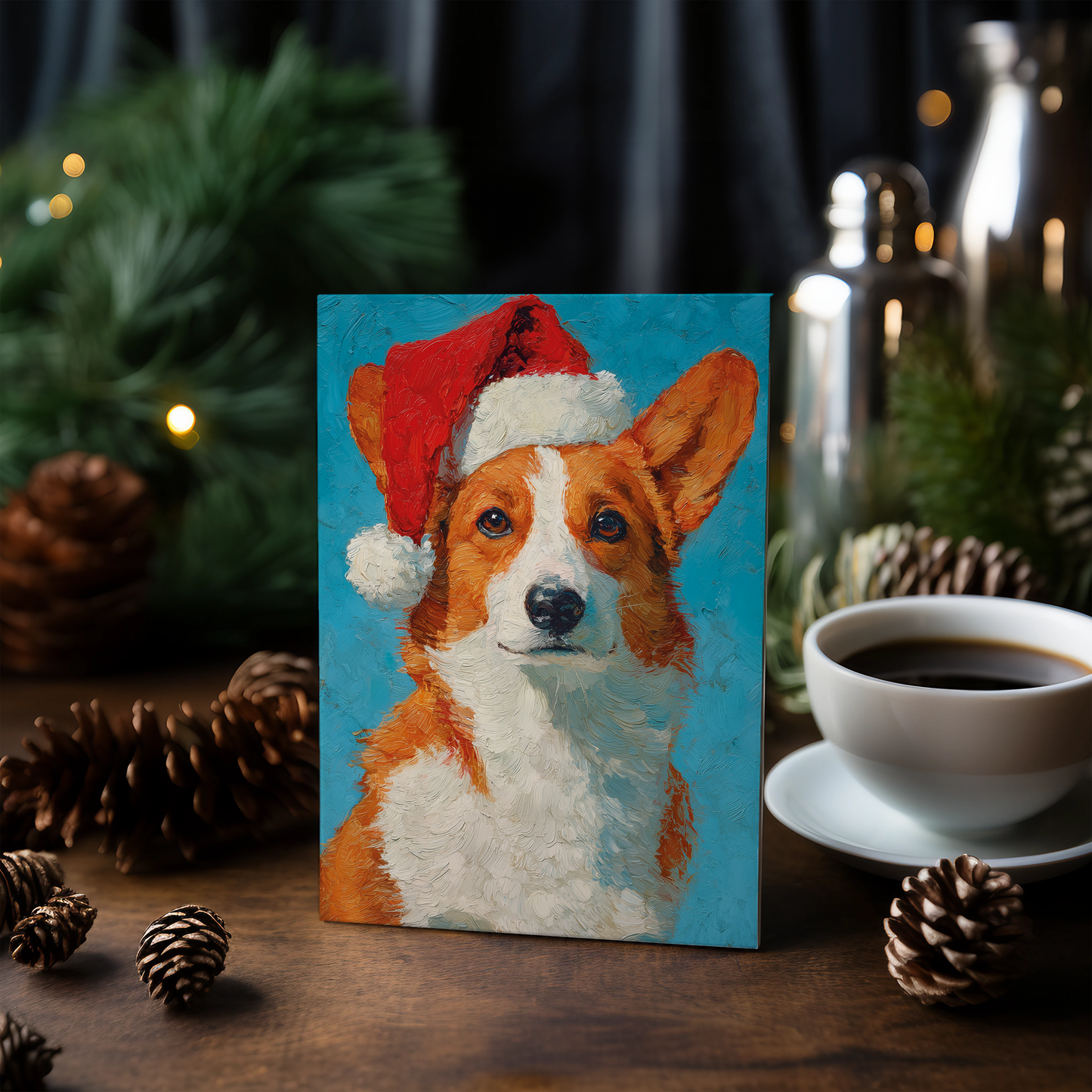 Corgis wearing Christmas hat - Greeting Card