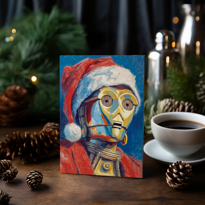 C-3PO wearing Christmas hat - Greeting Card