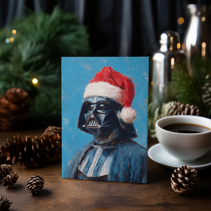 Darth Vader wearing Christmas hat - Greeting Card