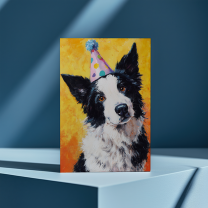 Border Collie Wearing a party hat - Greeting Card