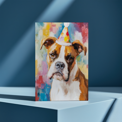 Boxer wearing a party hat - Greeting Card