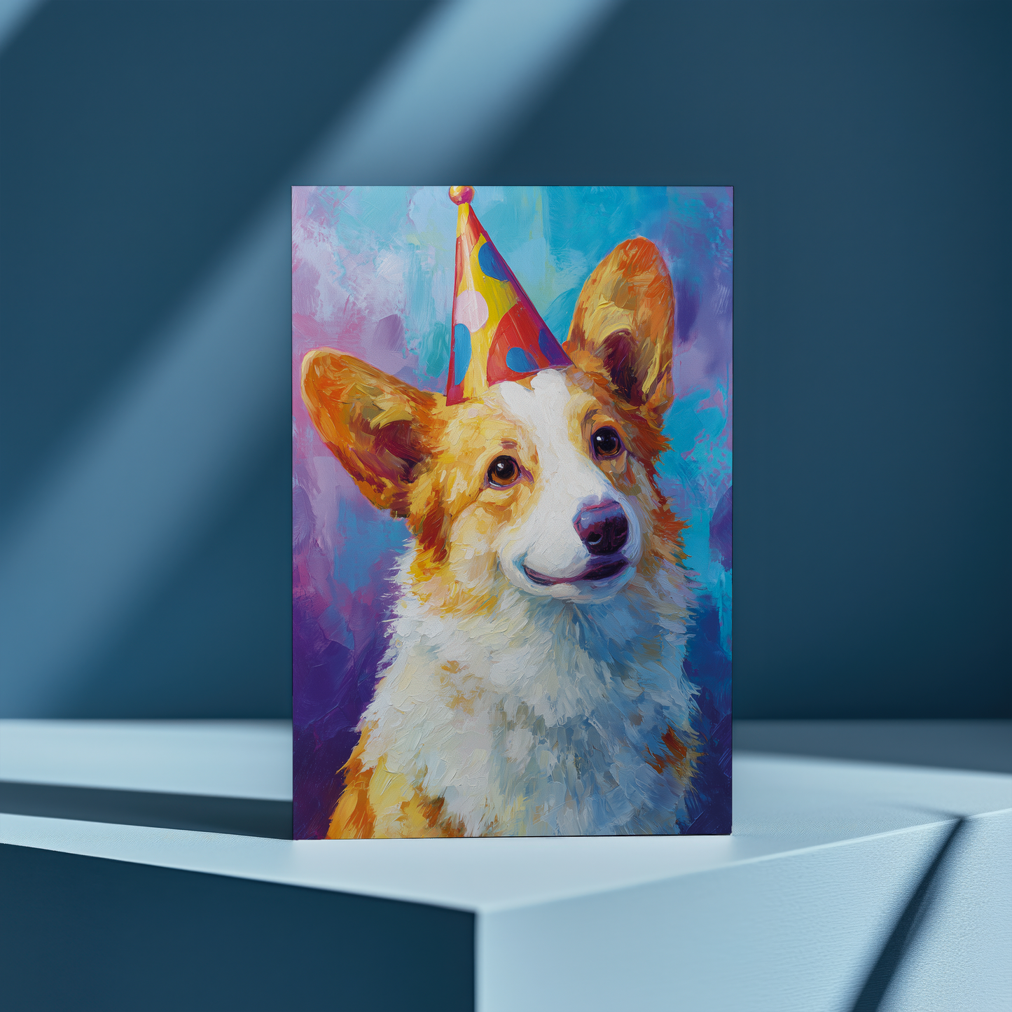 Corgi wearing a party hat - Greeting Card