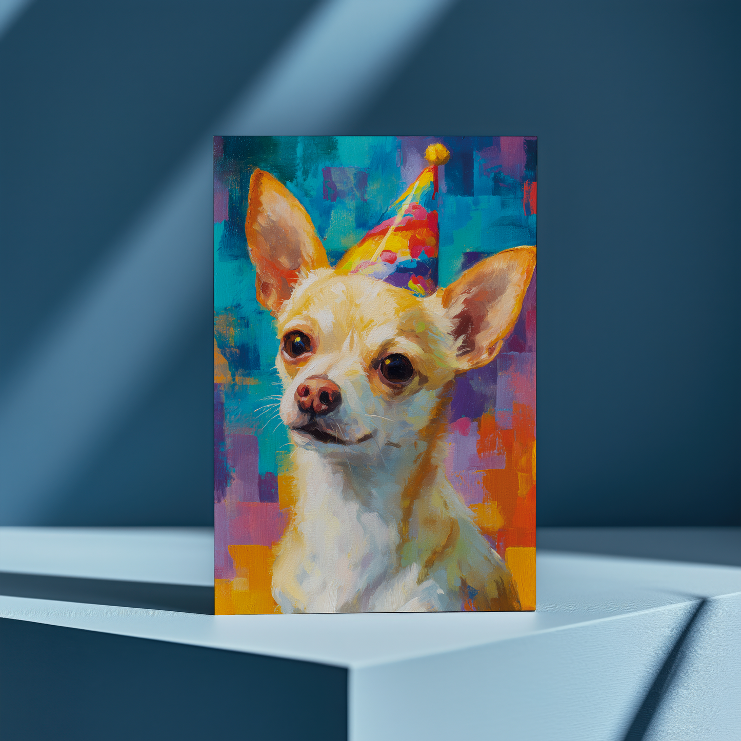 Chihuahua wearing a party hat - Greeting Card