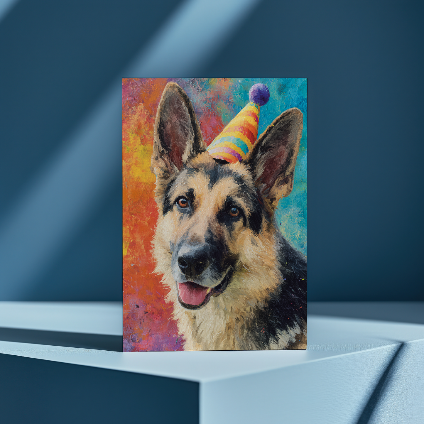 German Shepherd wearing a party hat - Greeting Card