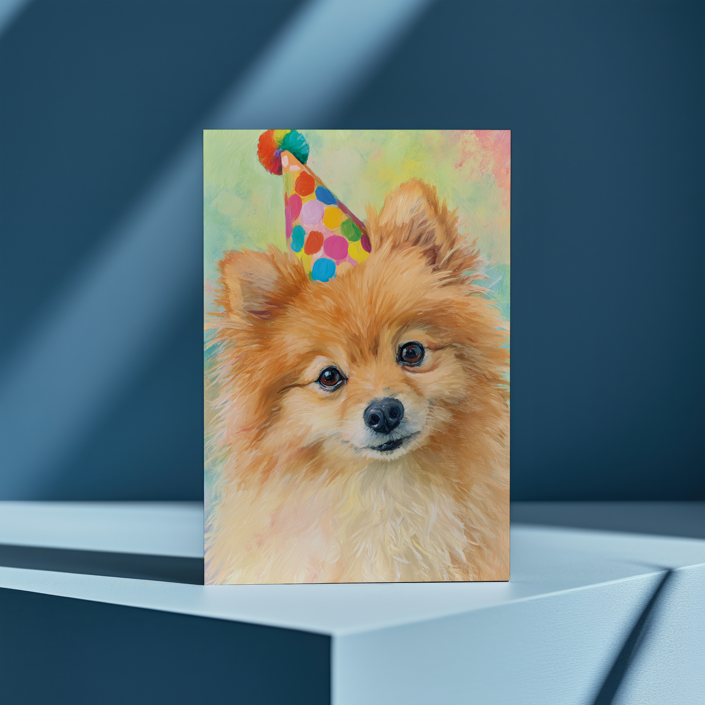 Pomeranian wearing a party hat - Greeting Card