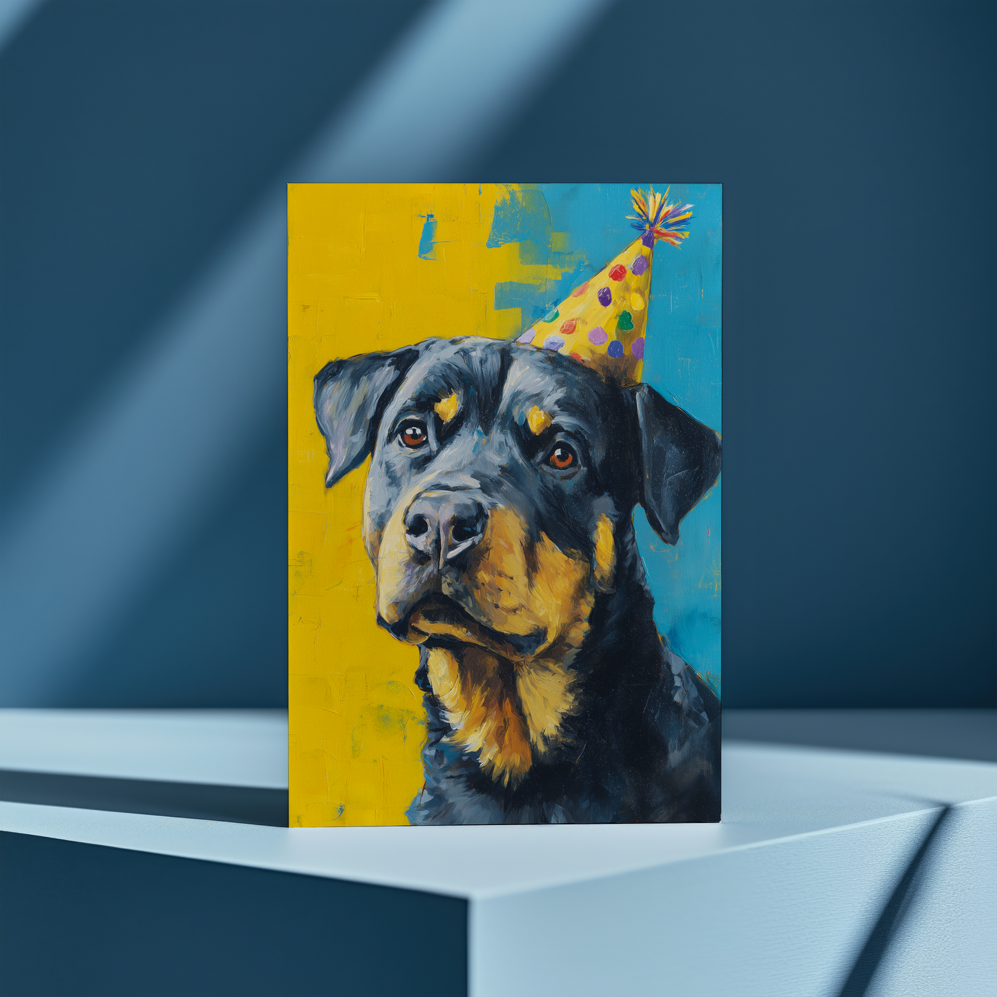 Rottweiler wearing a party hat - Greeting Card
