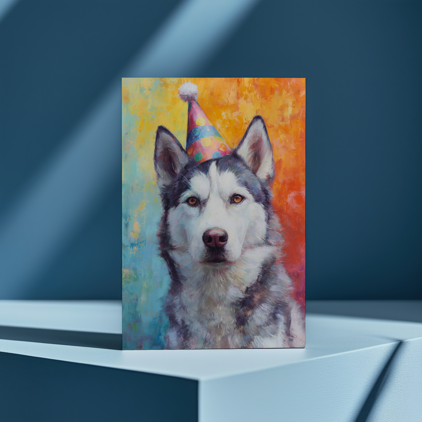 Husky wearing a party hat - Greeting Card
