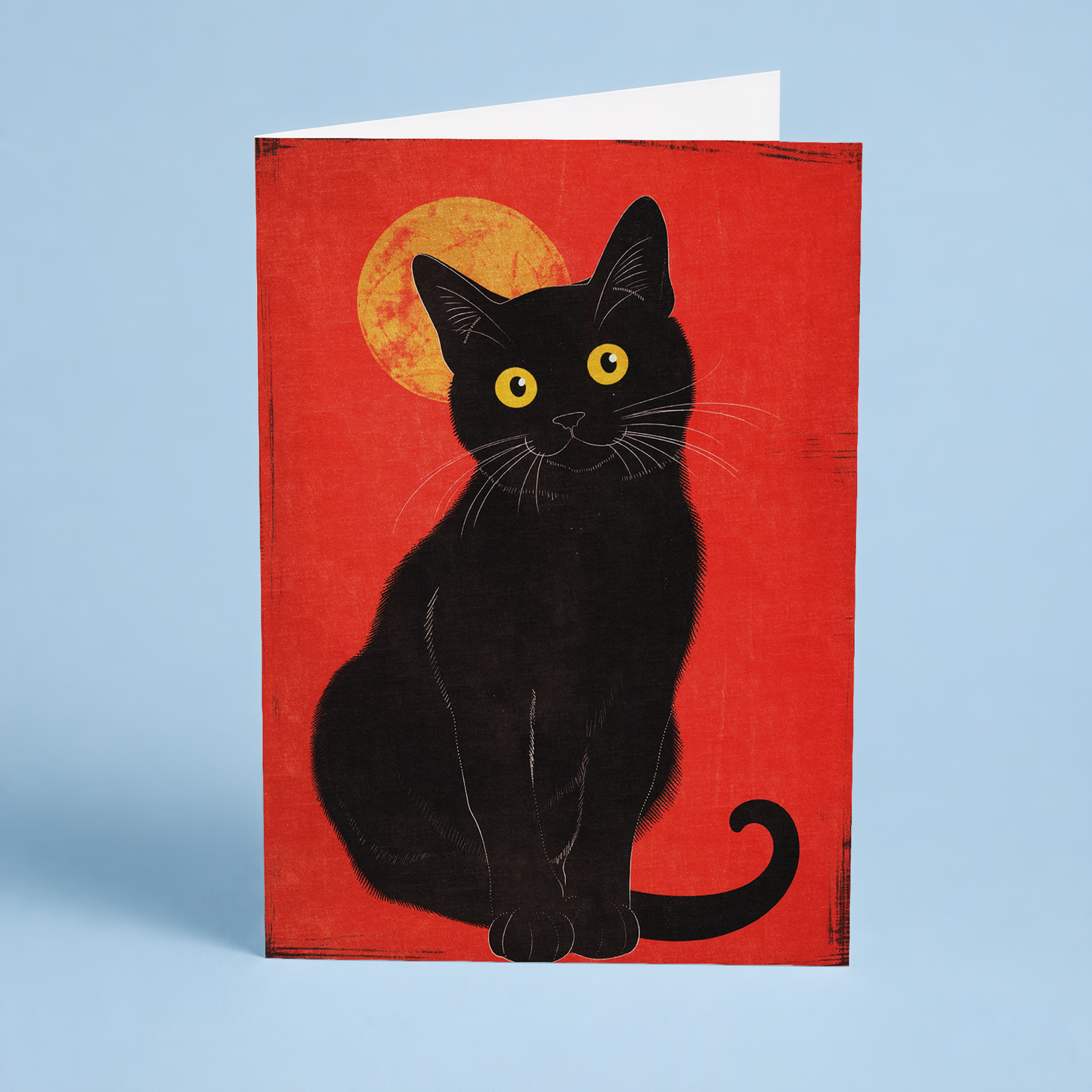 Sitting Black Cat - Greeting Card