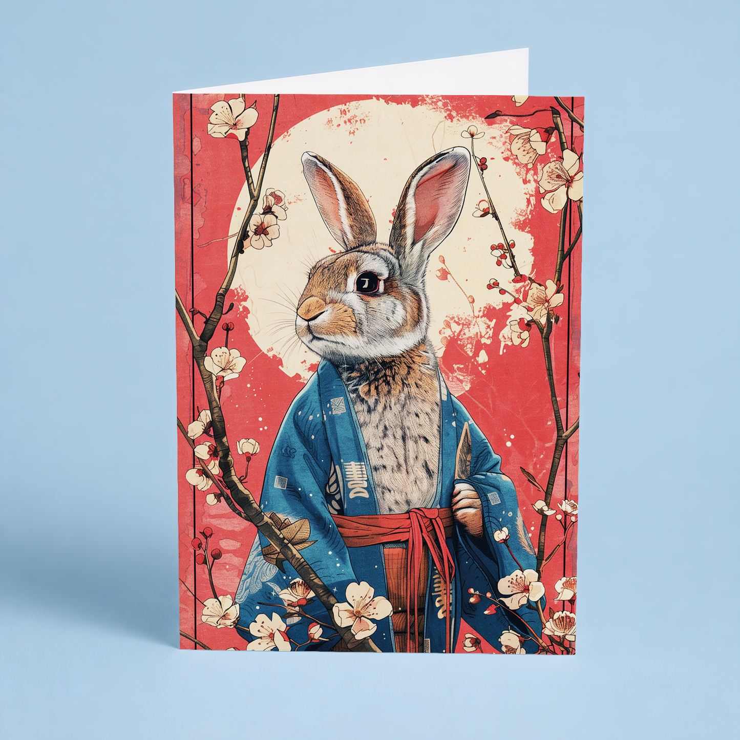 Bunny wearing a kimono - Greeting Card