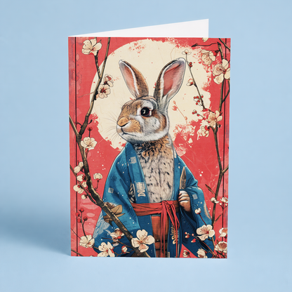 Bunny wearing a kimono - Greeting Card