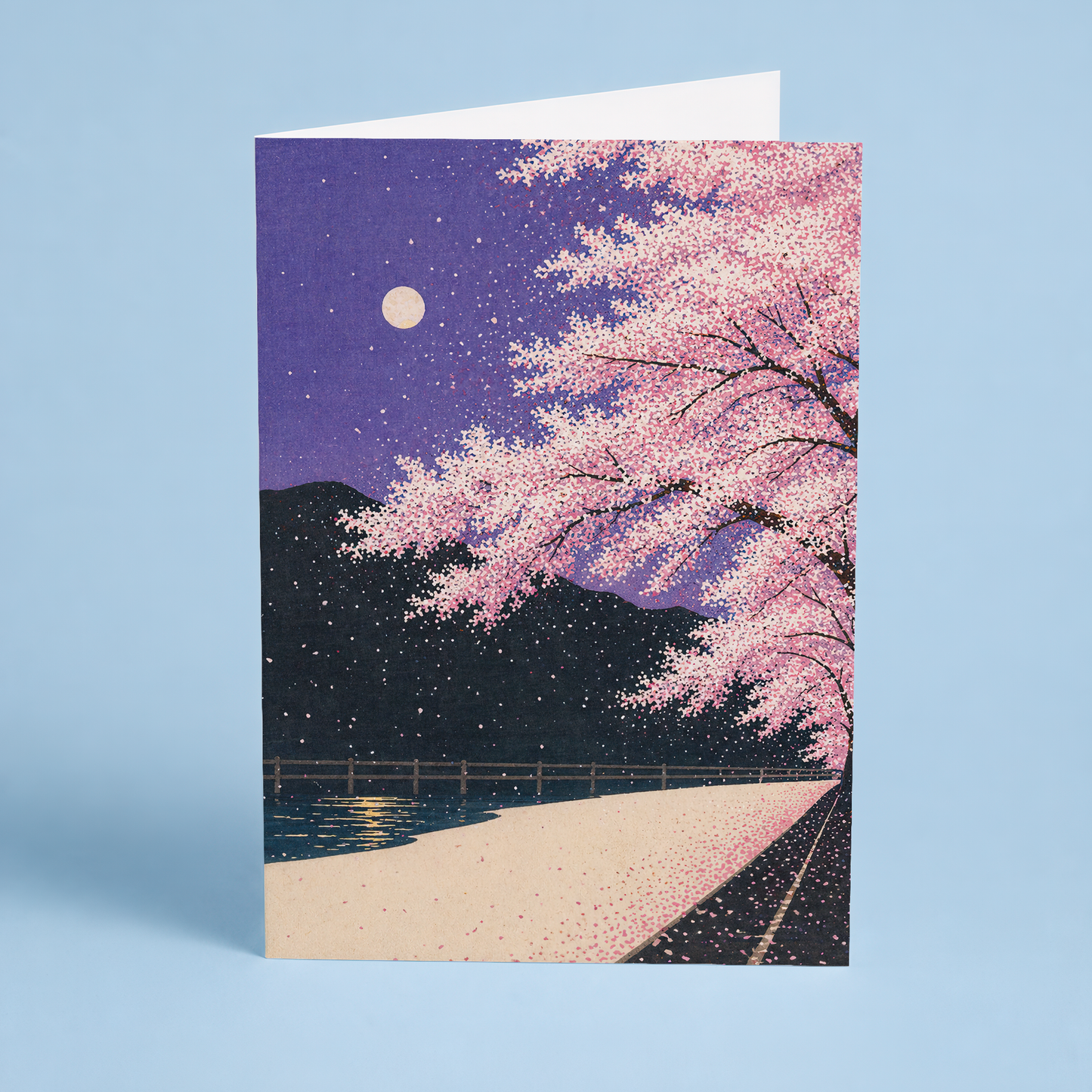Pink blossom tree at night - Greeting Card