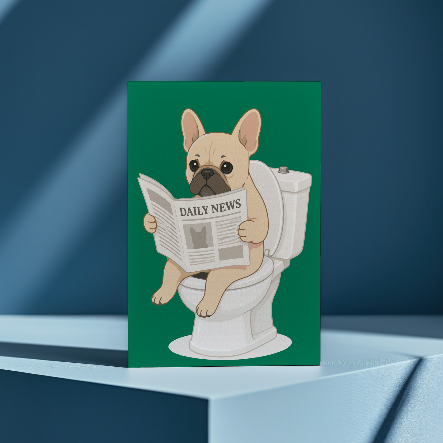 French bulldog on the toilet Green - Greeting Card