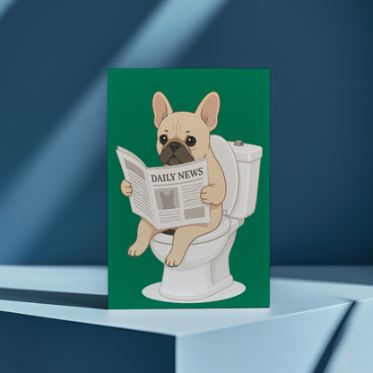 French bulldog on the toilet Green - Greeting Card